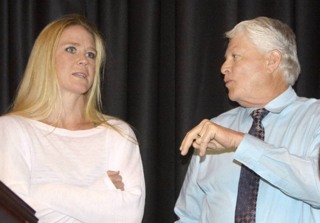 April 2, 2019 - U.S. - SPORTS -- MMA fighter Holly Holm and Lenny Fresquez, President and CEO of Fresquez Productions talk before the start of an MMA press conference PK Pressekonferenz at Islata Resort & Casino on Tuesday, April 2, 2019. Sports News - April 2, 2019 - ZUMAab1_ 20190402_zaf_ab1_018 