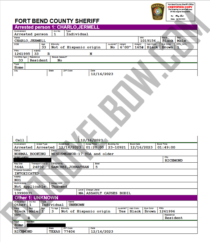 Jermell Charlo arrest record. Fort Bend County Sheriff.