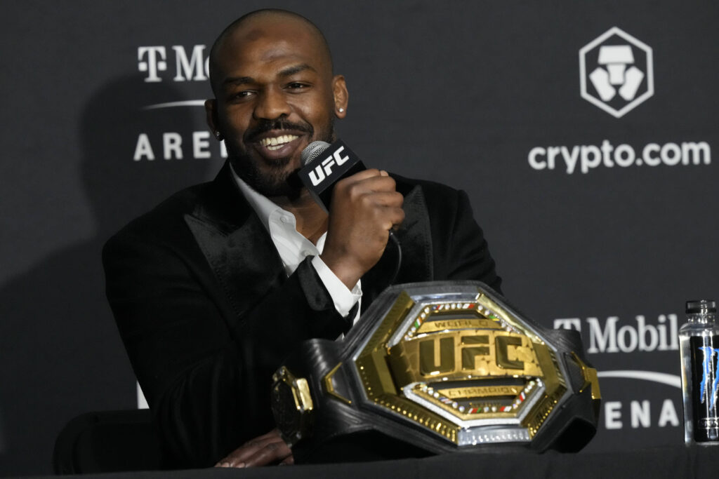 March 5, 2023, Las Vegas, NV, LAS VEGAS, NEVADA, United States: LAS VEGAS, NV - March 5: Jon Jones meets with the media following his win over Cyril Gane at T-Mobile Arena for UFC 285 -Jones vs Gane : Event on March 5, 2023 in Las Vegas, NV, United States. Las Vegas, NV United States - ZUMAp175 20230305_zsa_p175_007 