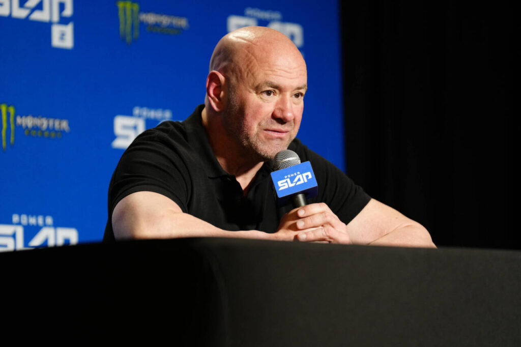 Dana White speaks with the press following the event at UFC Apex for Power Slap 2 - Wolverine vs Bell - Event on May 24, 2023 in Las Vegas, NV, United States. Las Vegas, NV United States - ZUMAp175 20230524_zsa_p175_075