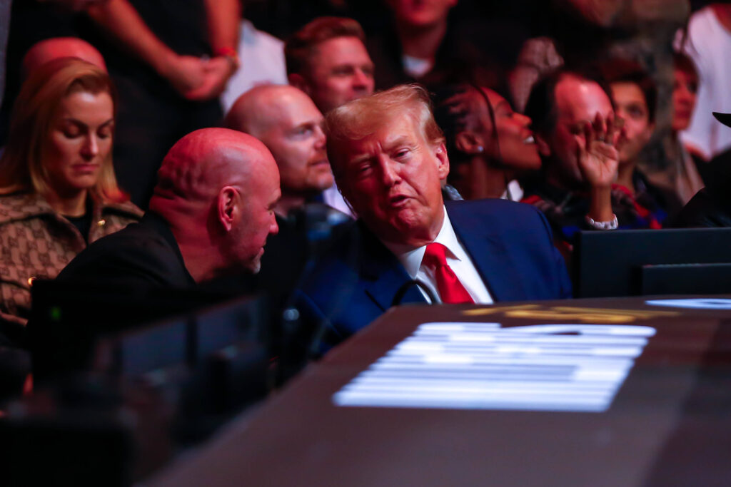 November 11, 2023, New York City, NY, USA: Former U.S. President Donald Trump is seen during the UFC 295 event at Madison Square Garden on November 11, 2023 in New York City. New York City USA - ZUMAc233 20231111_zsp_c233_003 