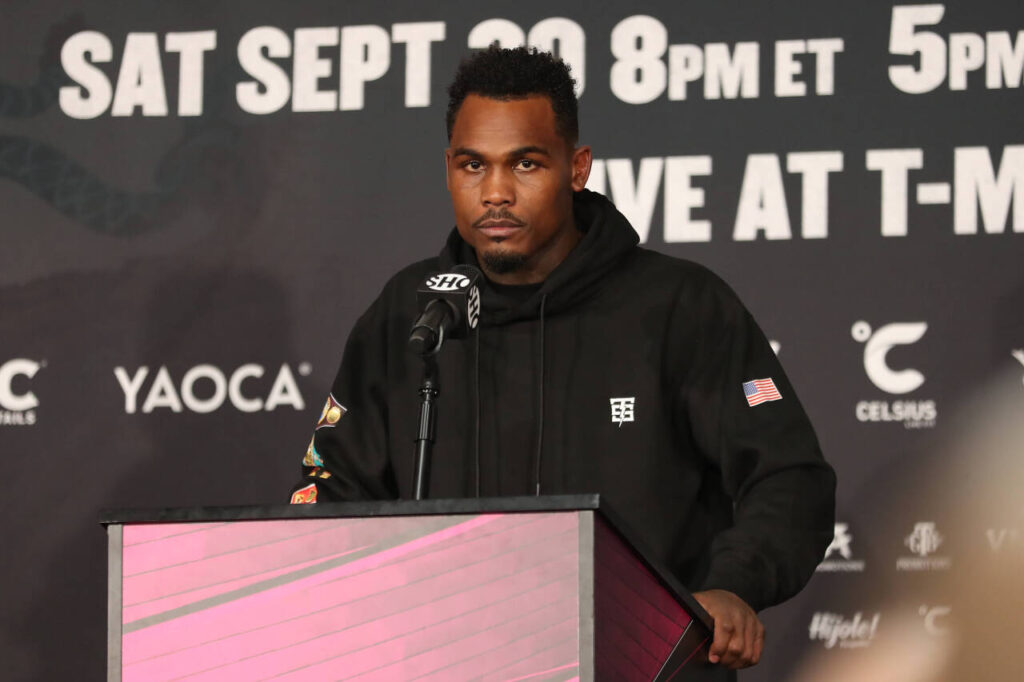 September 30, 2023, Las Vegas, Nevada, LAS VEGAS, NEVADA, United States: Jermell Charlo speaks to the media after the 12-round Undisputed Super Middleweight World Title main-event bout at Premier Boxing Champions - Canelo vs Charlo at T-Mobile Arena on September 30, 2023 in Las Vegas, Nevada. ( PxImages) Las Vegas, Nevada United States - ZUMAp175 20230930_zsa_p175_074 